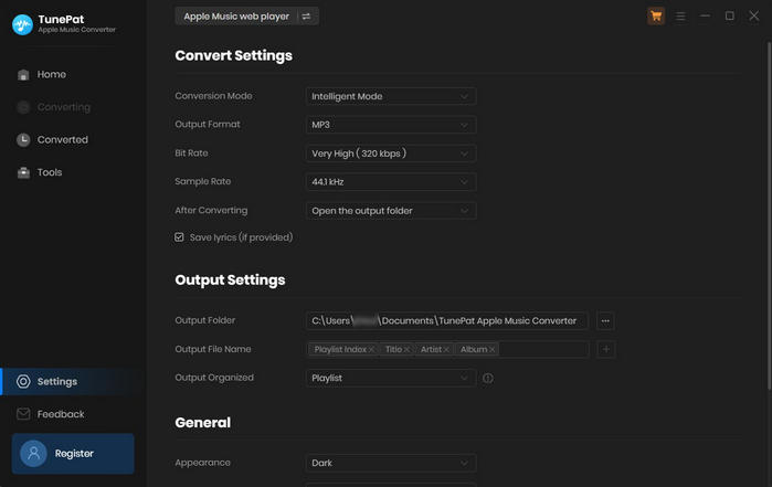 Adjust settings