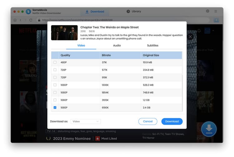Advanced Download setting