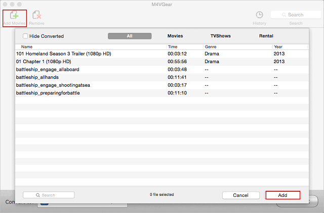 add itunes m4v media files